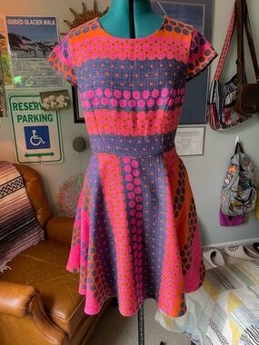 Julie Brown size 6 colorful dress metallic thread